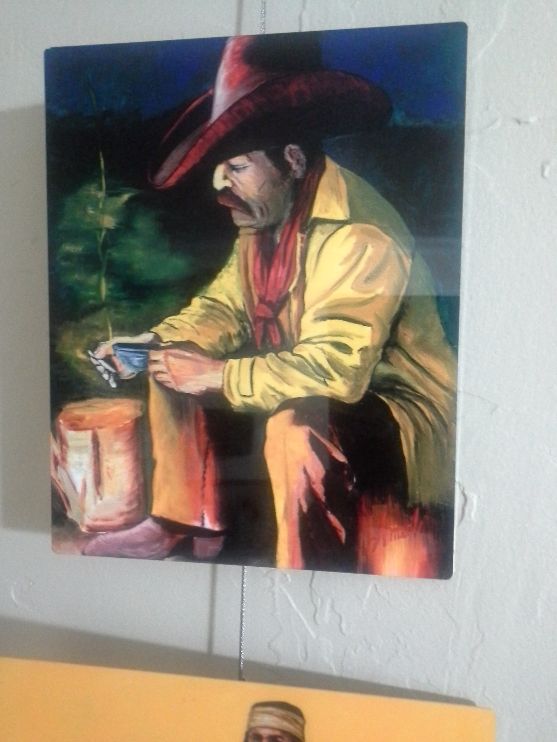 photo, painting for sale, cowboy sitting in camp smoking a cigarette, Late Evening Smoke